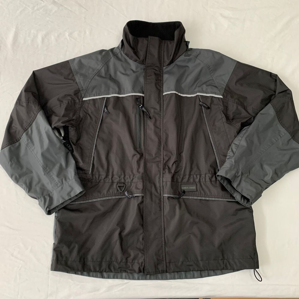 Guide's Choice Winter Jacket Shell Mens XL Black Gray Vented Many Pockets Heavy